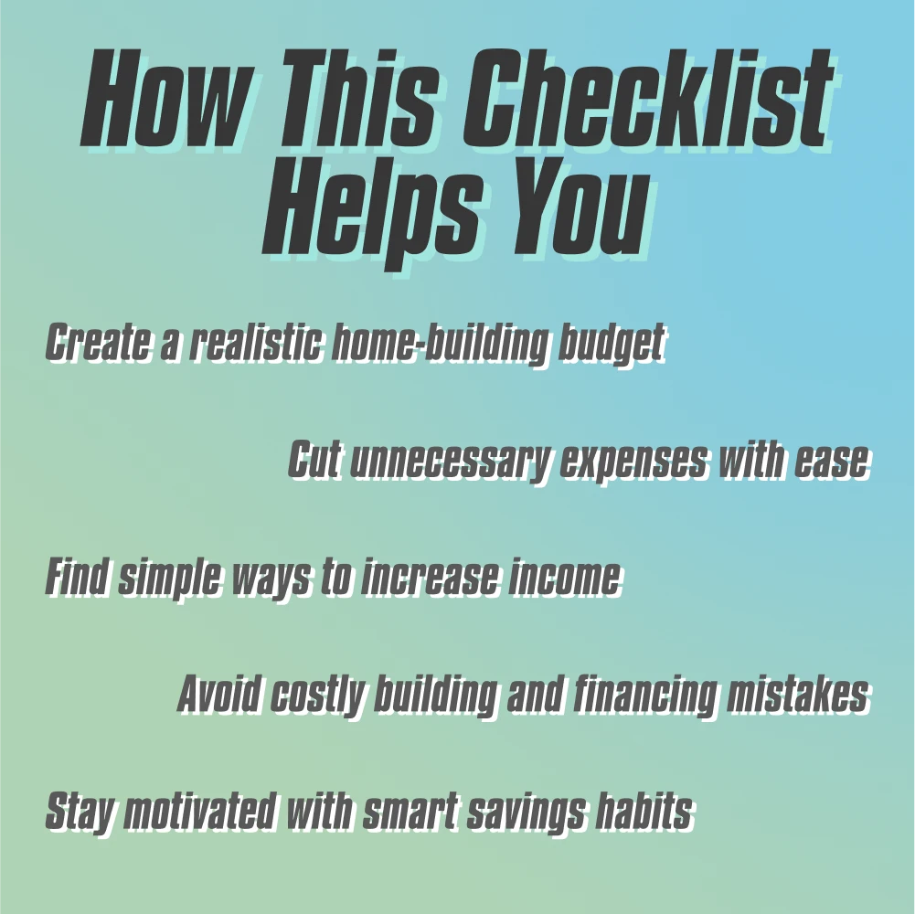 Step-by-Step Checklist to Building Dreams on a Budget | Digital Guide to How to Save Money to Build a House | Home Build Savings Planner PDF