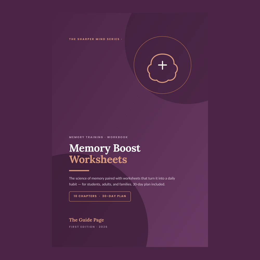 Memory Boost Worksheets for Students & Adults | Printable Digital Download | Brain Training eBook, Memory Techniques, Recall Tools