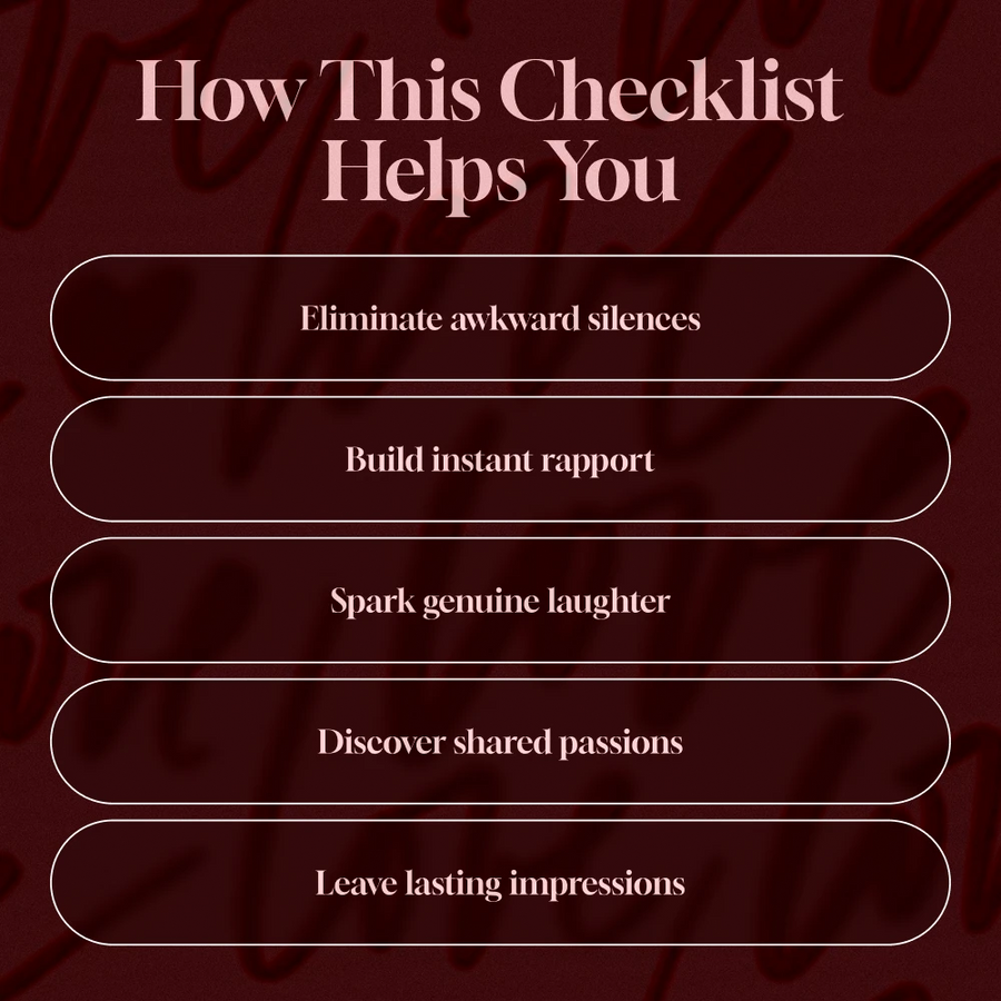First Date Conversation Mastery Checklist: No Awkward Silences Guaranteed | Digital Download | What to Talk About on a First Date (No Awkward Silences) | Printable Dating Guide & Conversation Starters