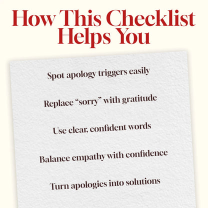 How to Say Sorry Without Apology Overload | Printable Digital Checklist | Confidence & Communication Skills Guide