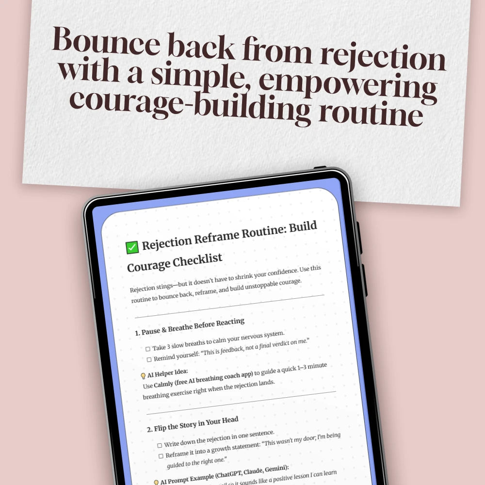Rejection Reframe Routine: Build Courage Checklist | Confidence Growth, Mindset Reset, Self-Improvement Digital Download