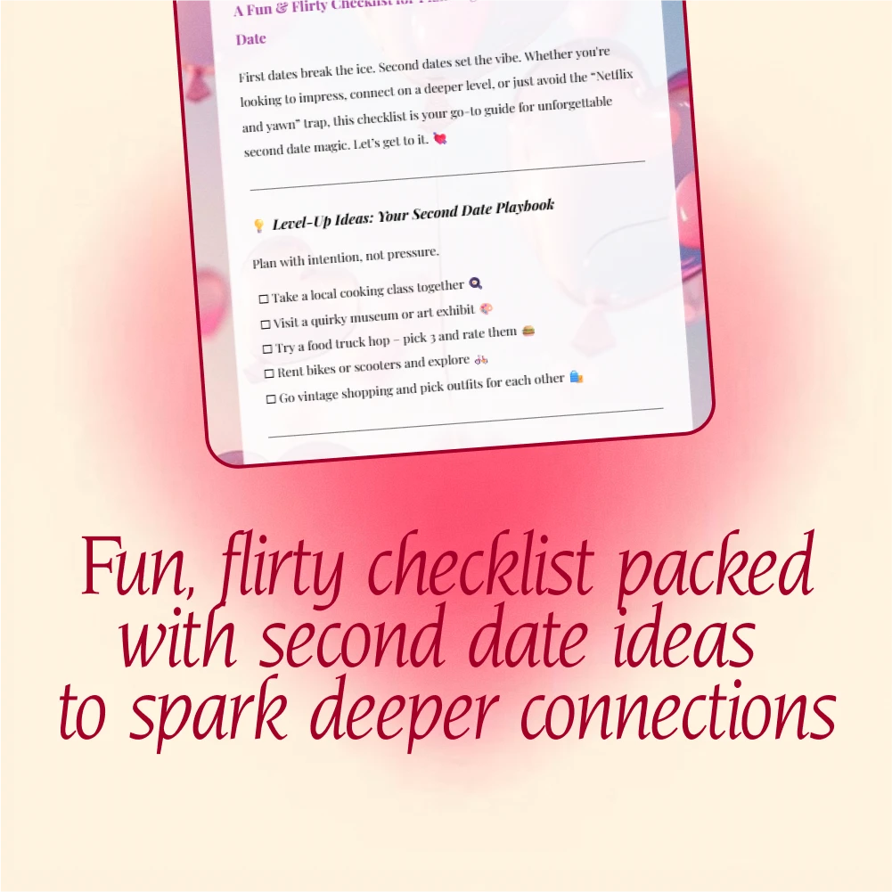 The Second Date Spark List | Digital Checklist for Fun & Flirty Second Date Ideas | Printable eBook Guide for Couples