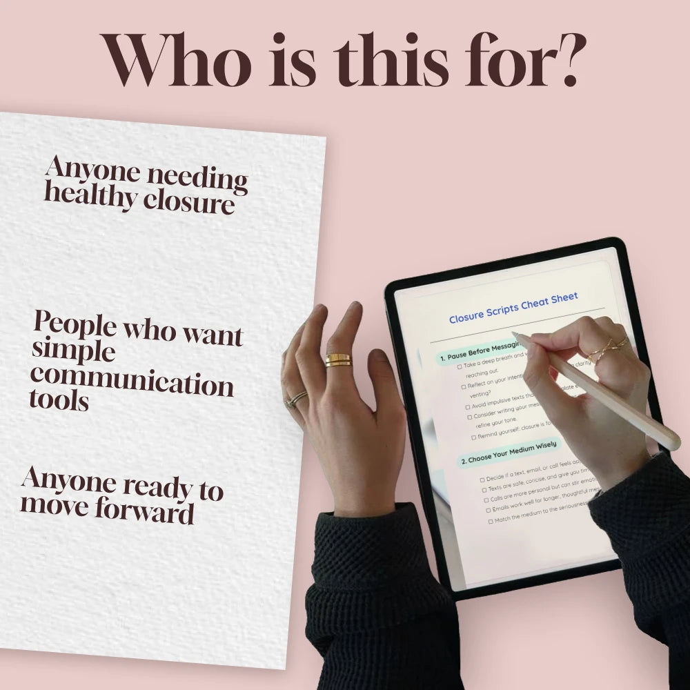 Closure Scripts Cheat Sheet | Scripts for Closure After Ghosting | Digital Download Checklist for Healing, Boundaries & Self-Reflection