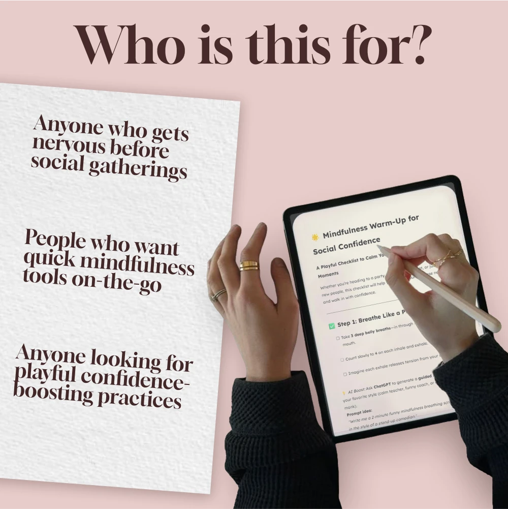 Mindfulness Warm-Up for Social Confidence | Printable Checklist | Digital Download Guide for Anxiety Relief, Social Confidence & Mindfulness eBook