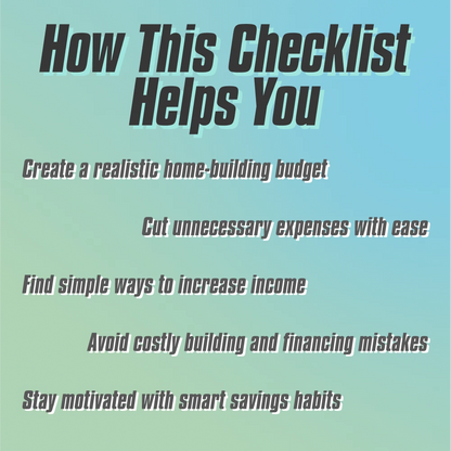 Step-by-Step Checklist to Building Dreams on a Budget | Digital Guide to How to Save Money to Build a House | Home Build Savings Planner PDF