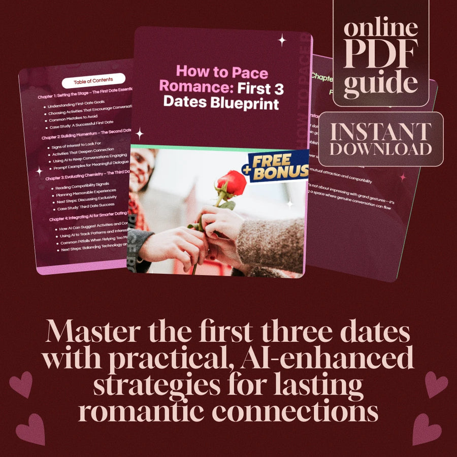 How to Pace Romance: First 3 Dates Blueprint | Digital Dating Guide for Men & Women | Relationship Building eBook | AI Dating Tips & Conversation Starters