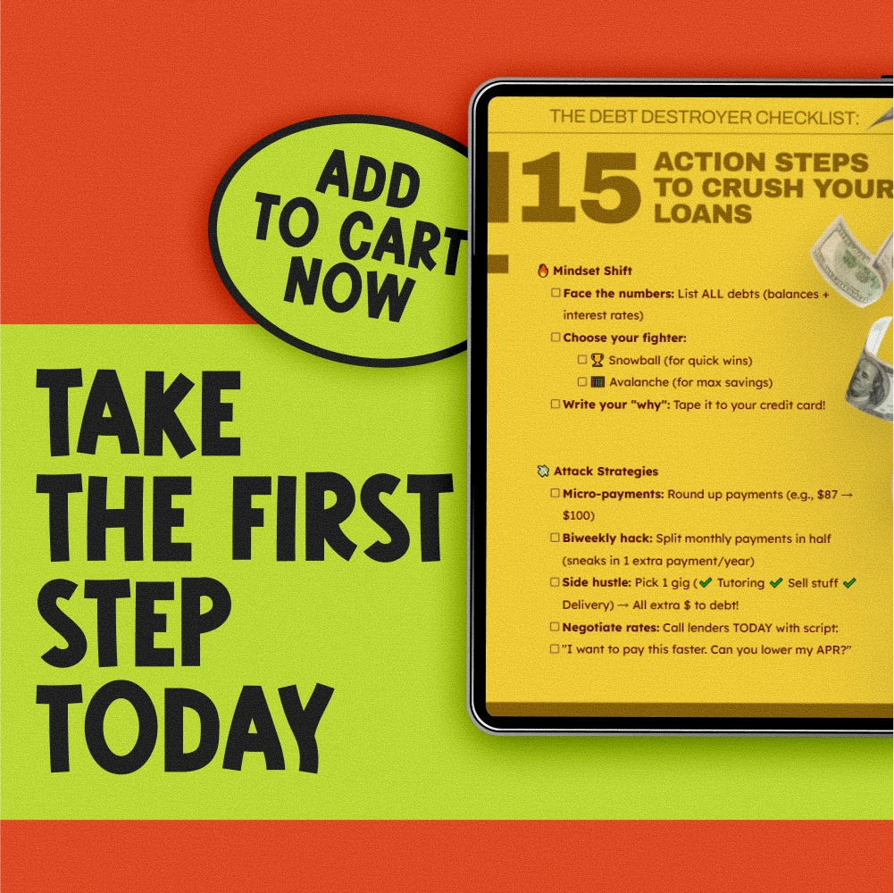 The Debt Destroyer Checklist: 15 Action Steps to Crush Your Loans | Pay Off Loans Fast | Printable Debt Payoff Tracker PDF