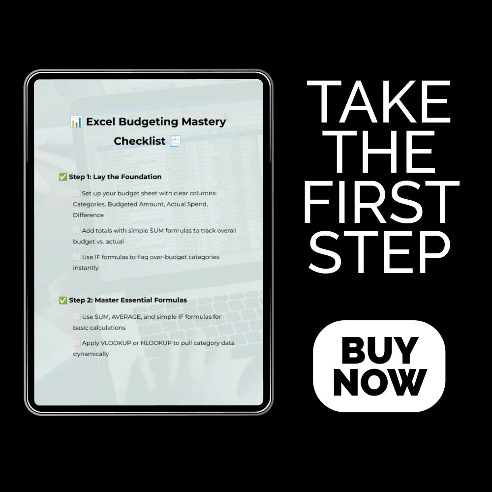 Excel Budgeting Mastery Checklist | Excel Formulas for Budgeting Guide | Digital Download Template Planner