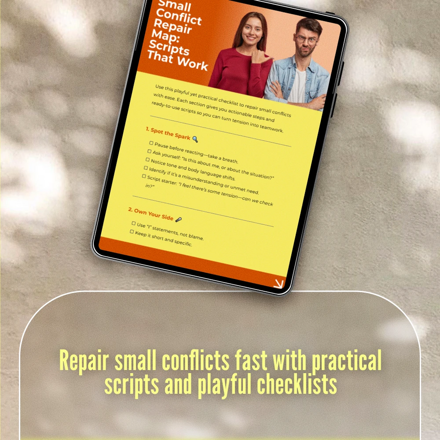 Small Conflict Repair Map: Scripts That Work | Printable Digital Download Checklist for Communication, Emotional Intelligence & Conflict Resolution