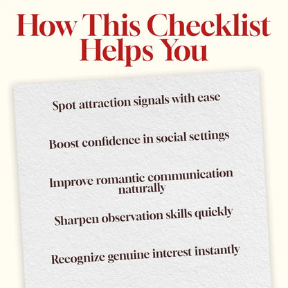 10 Positive Body Language Signs of Attraction: The Checklist | Printable Digital Download | Attraction Guide & Dating Confidence eBook