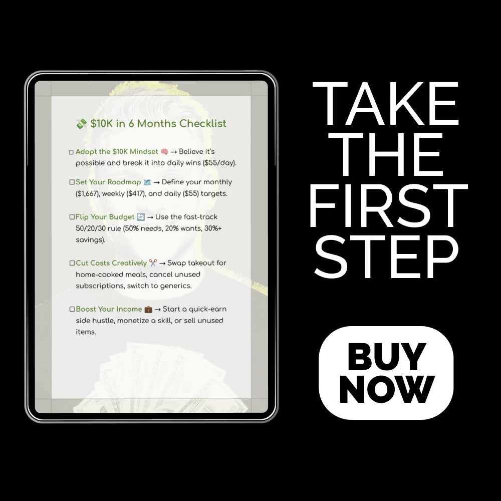 $10K in 6 Months Checklist – Simple Step-by-Step Guide on how to save 10k in 6 months | Printable Digital Savings Checklist