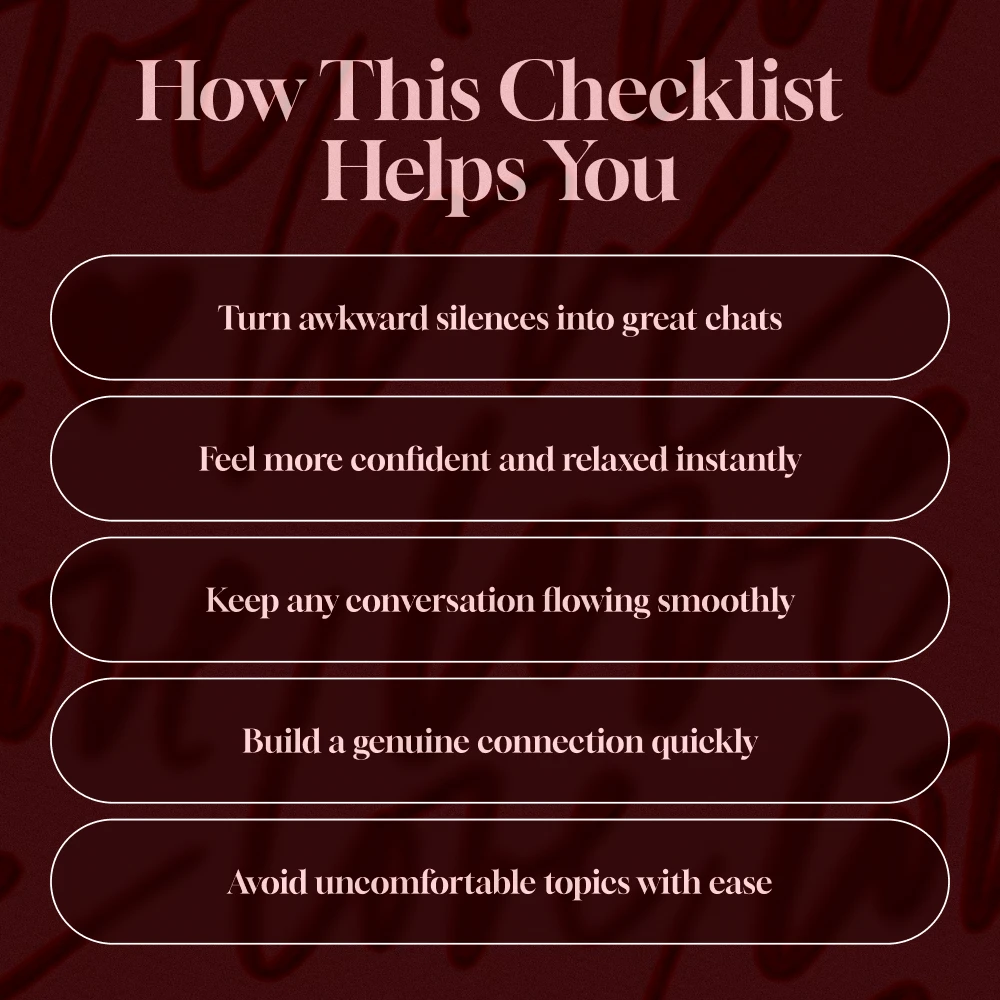 Spark That First Date: The Ultimate Conversation Starter Checklist | First Date Tips | Conversation Starters for First Dates | Dating Guide | Digital Download