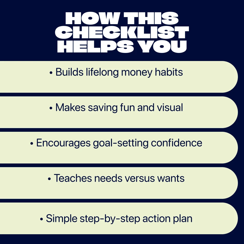 Smart Kids, Happy Savings Checklist – How to Save Money for Kids Printable Guide, Financial Literacy Activity, Goal Setting & Money Management Tool