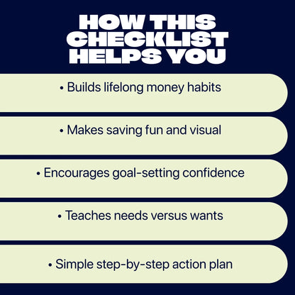 Smart Kids, Happy Savings Checklist – How to Save Money for Kids Printable Guide, Financial Literacy Activity, Goal Setting & Money Management Tool