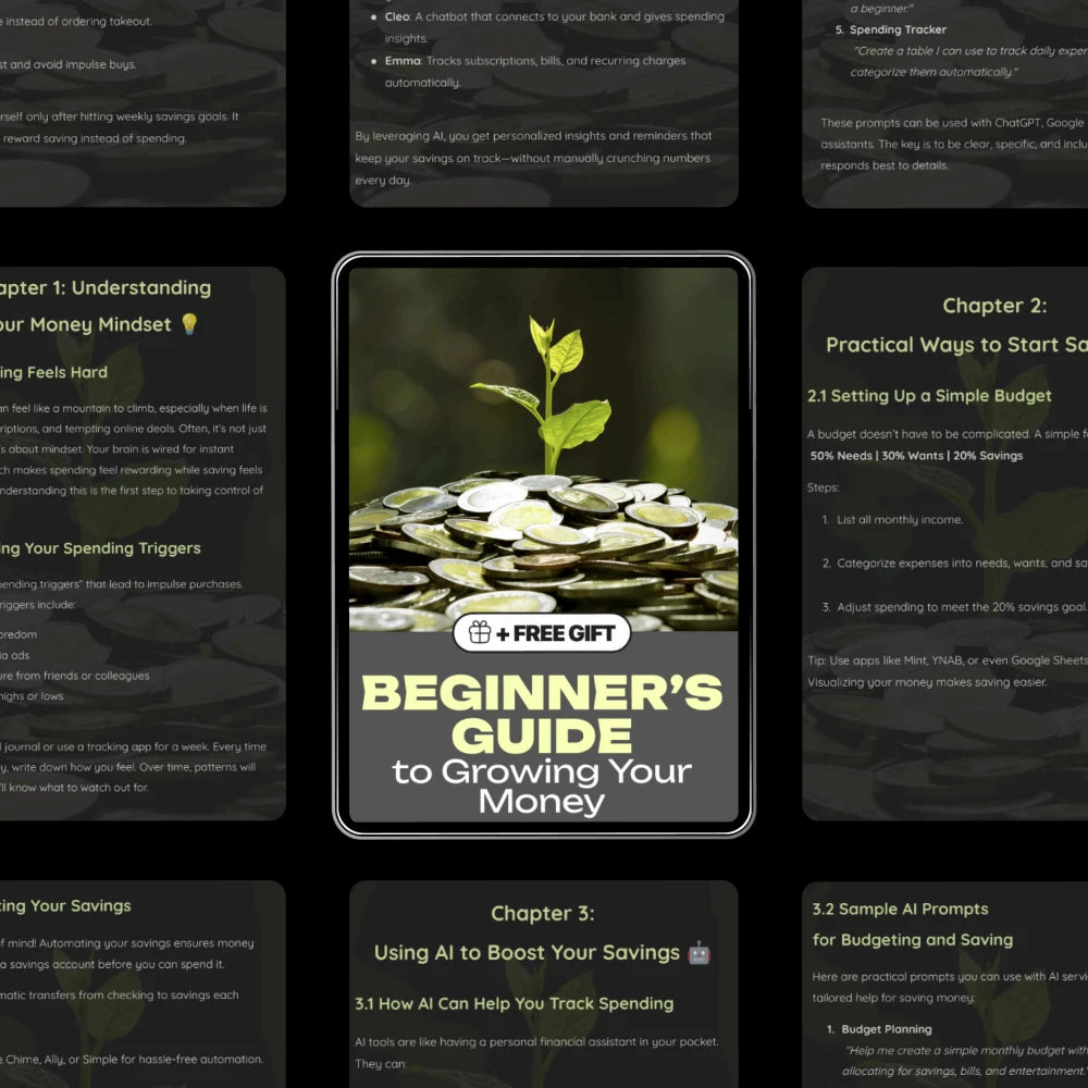 Beginner’s Guide to Growing Your Money – How to Start Saving Money for Beginners | Easy Budgeting Guide, AI Savings Tools, Personal Finance Digital Download