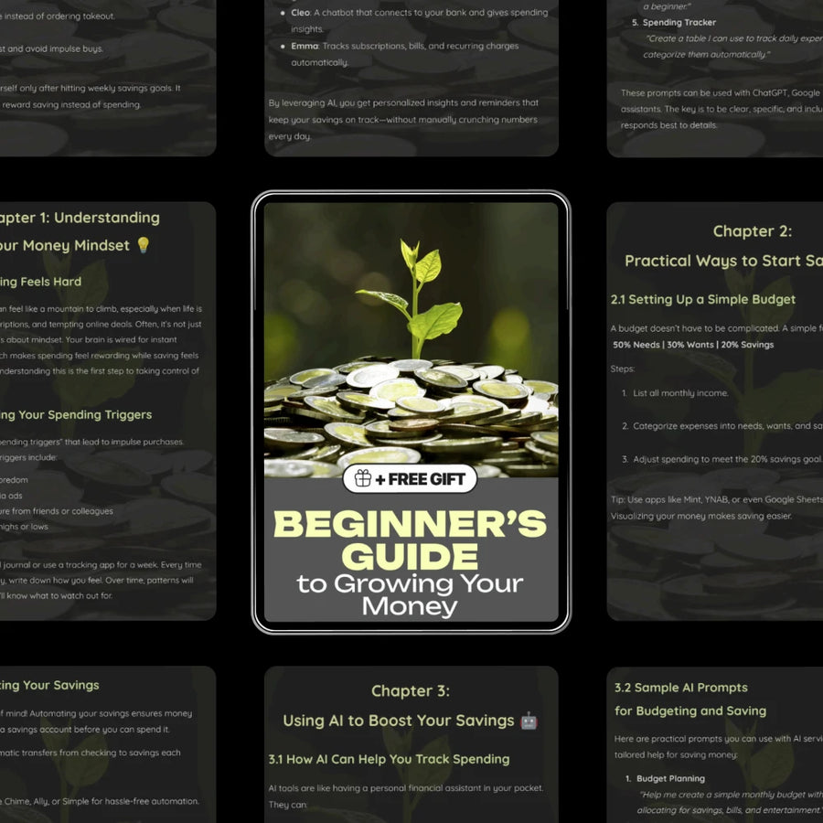 Beginner’s Guide to Growing Your Money – How to Start Saving Money for Beginners | Easy Budgeting Guide, AI Savings Tools, Personal Finance Digital Download