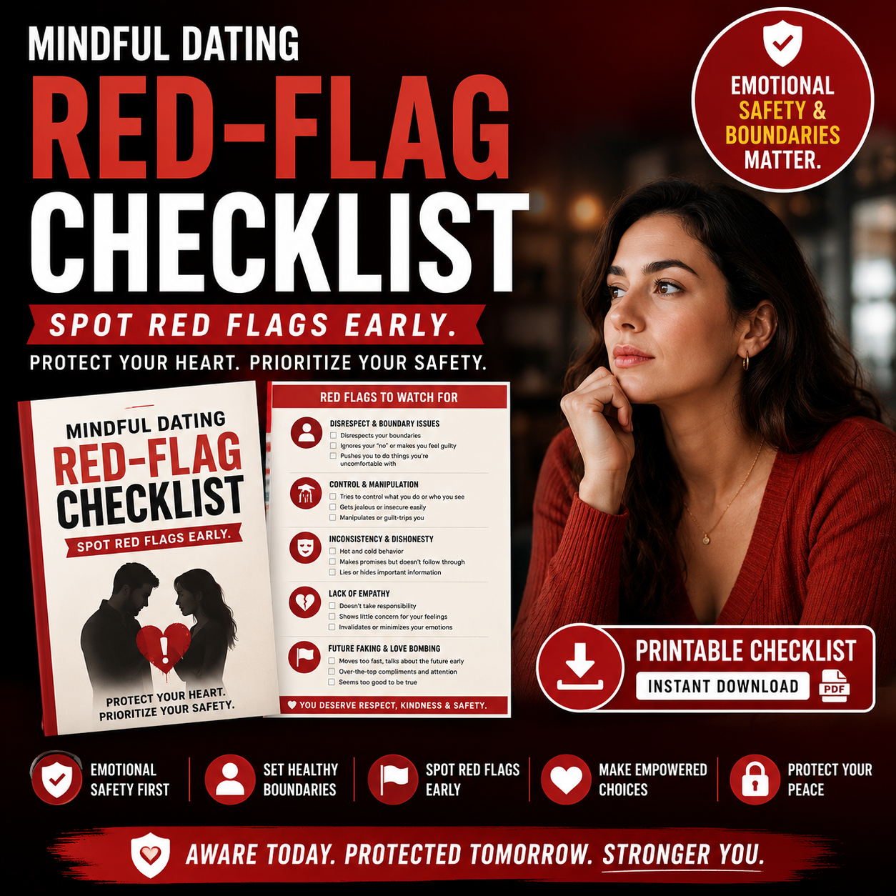Mindful Dating Red-Flag Checklist | Printable Dating Checklist for Emotional Safety & Boundaries | Spot Red Flags Early