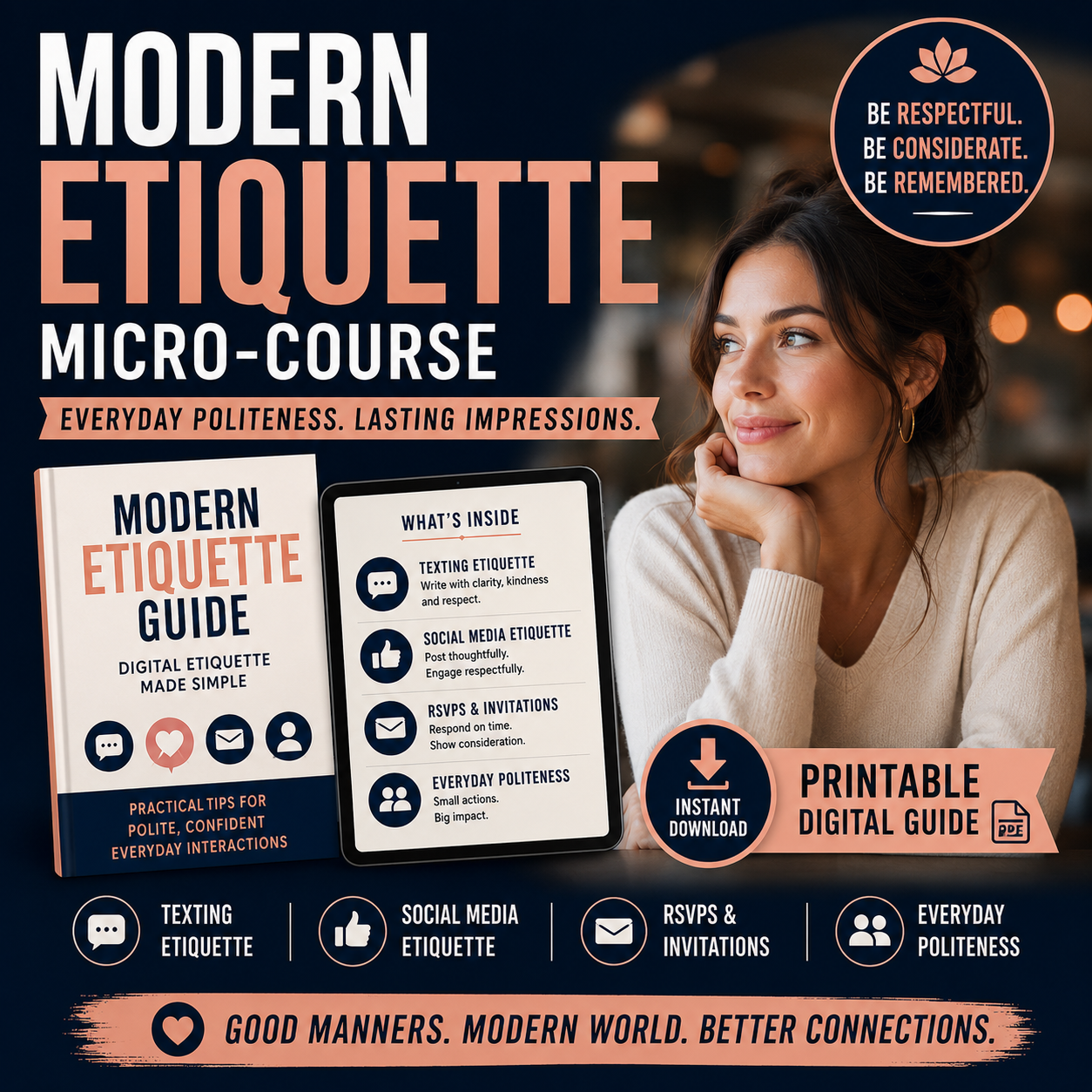 Modern Etiquette Micro-Course | Printable Digital Etiquette Guide | Texting, Social Media, RSVPs & Everyday Politeness Tips