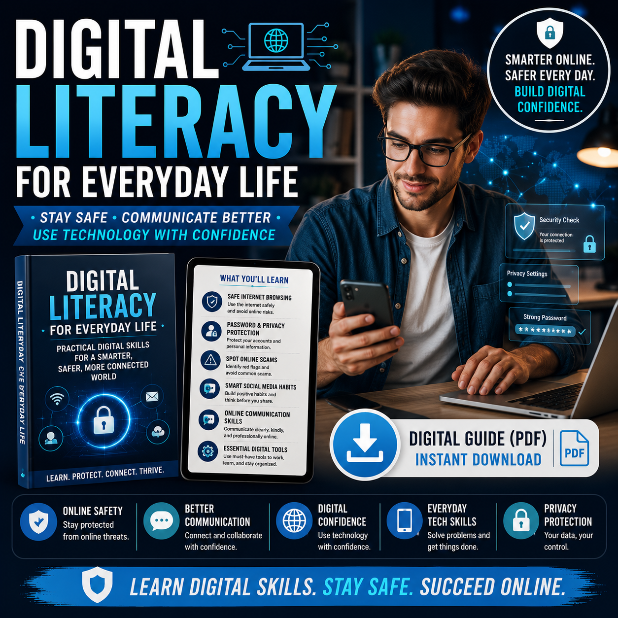 Digital Literacy for Everyday Life | Digital Skills Guide PDF, Safe Internet Use, Online Communication, Tech Confidence eBook