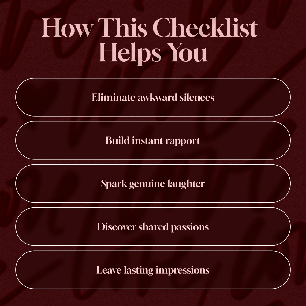 First Date Conversation Mastery Checklist: No Awkward Silences Guaranteed | Digital Download | What to Talk About on a First Date (No Awkward Silences) | Printable Dating Guide & Conversation Starters