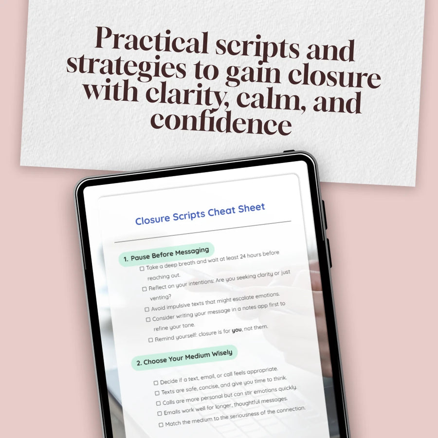 Closure Scripts Cheat Sheet | Scripts for Closure After Ghosting | Digital Download Checklist for Healing, Boundaries & Self-Reflection