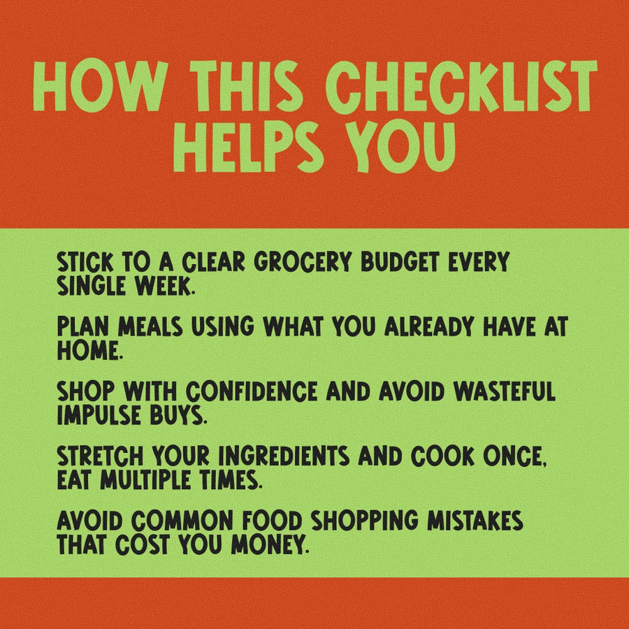 The Ultimate Budget Food Shopping Checklist: Save Smart, Eat Well | Printable Digital Guide to Food Shop on a Budget, Meal Plan & Grocery List