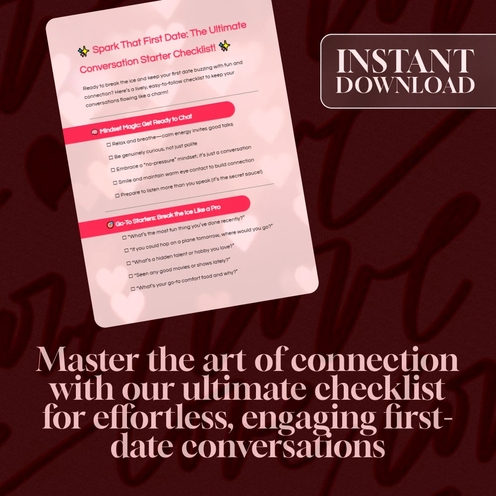 Spark That First Date: The Ultimate Conversation Starter Checklist | First Date Tips | Conversation Starters for First Dates | Dating Guide | Digital Download