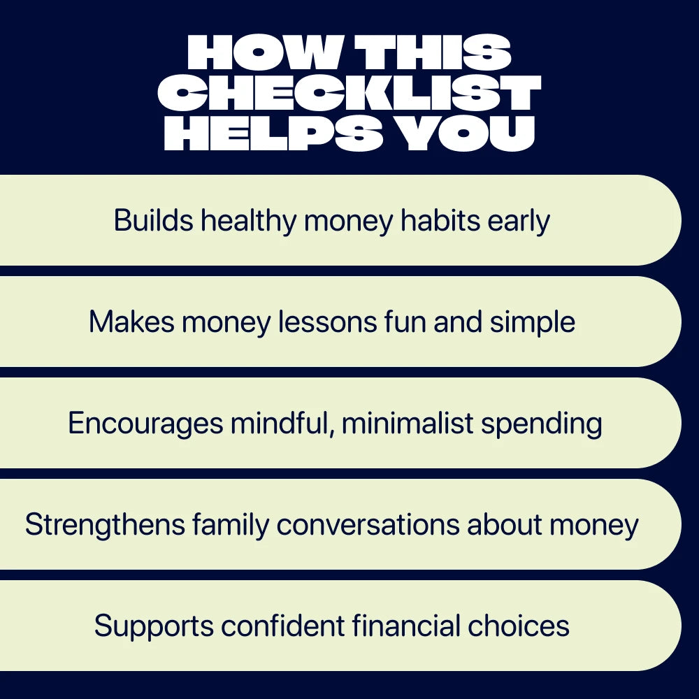 Spending Habits Checklist for Kids – Kids Money Skills Printable, Allowance & Minimalist Spending Guide for Families