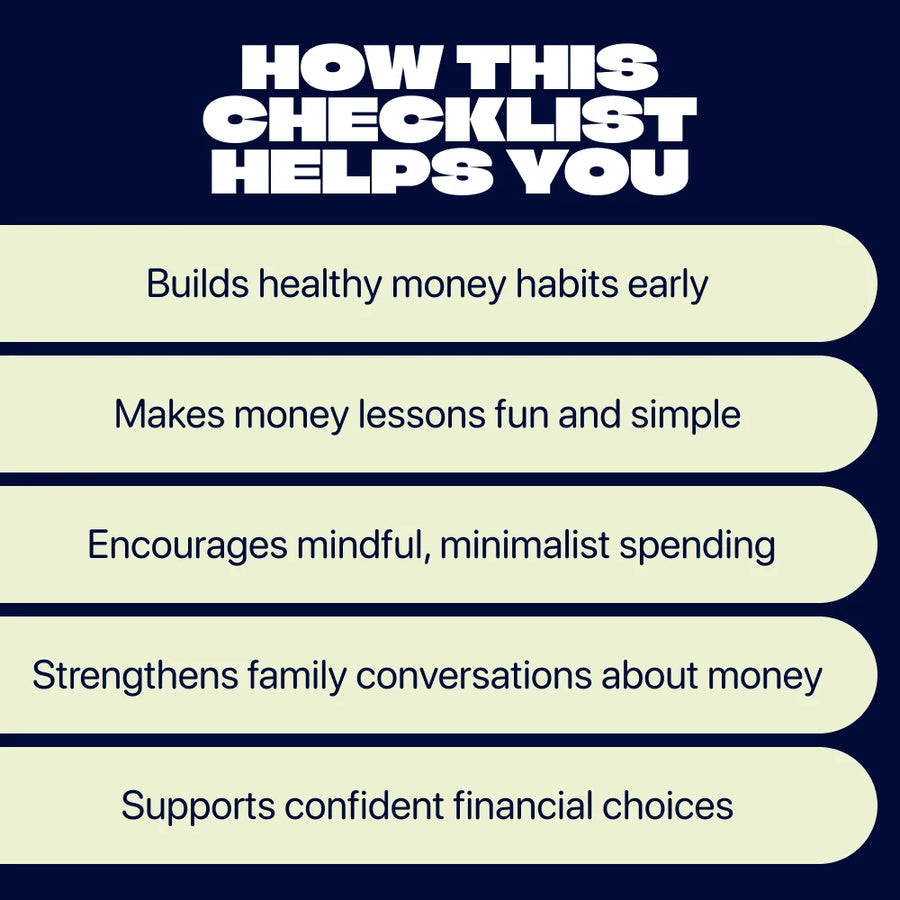 Spending Habits Checklist for Kids – Kids Money Skills Printable, Allowance & Minimalist Spending Guide for Families