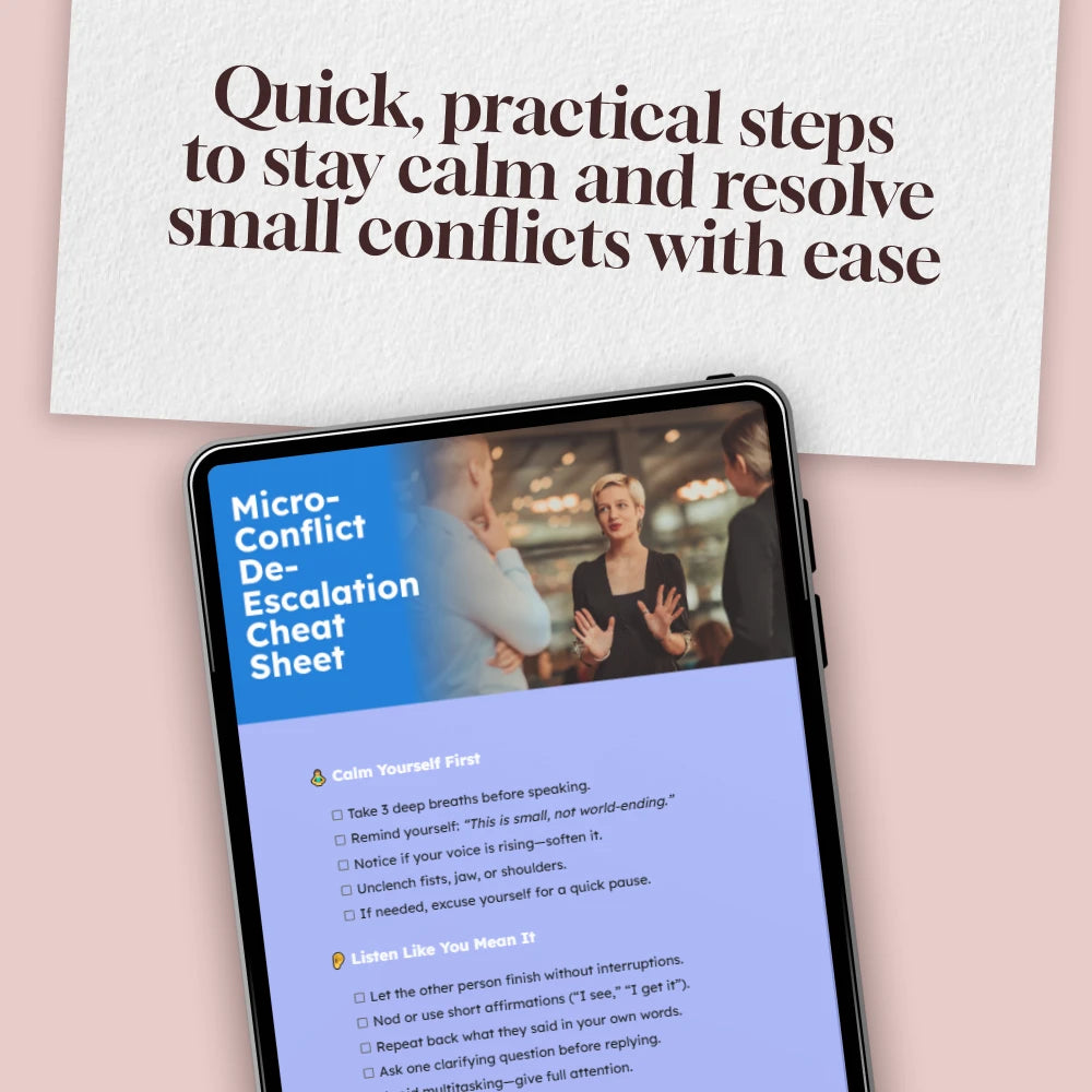 Micro-Conflict De-escalation Cheat Sheet | Digital Download Checklist for Communication, Stress Relief & Conflict Management
