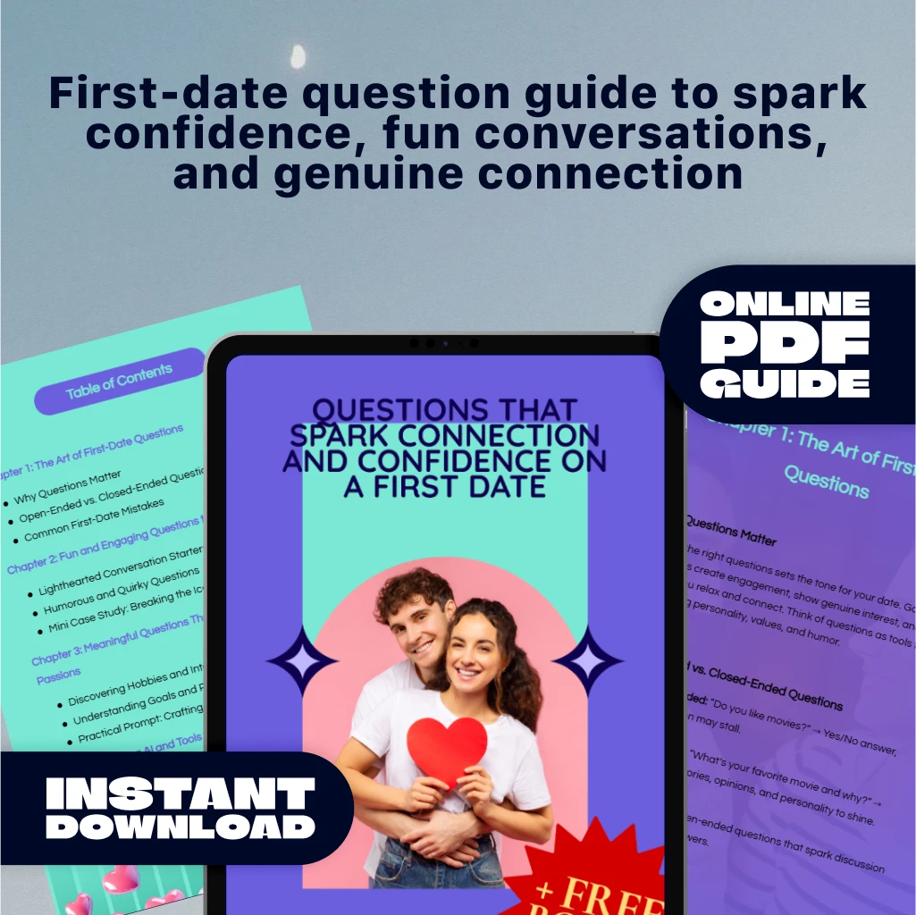 Questions That Spark Connection and Confidence on a First Date | Printable Guide | Digital Download | Things to Ask on a First Date eBook