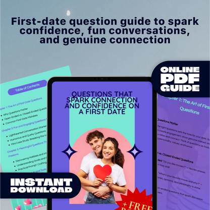 Questions That Spark Connection and Confidence on a First Date | Printable Guide | Digital Download | Things to Ask on a First Date eBook