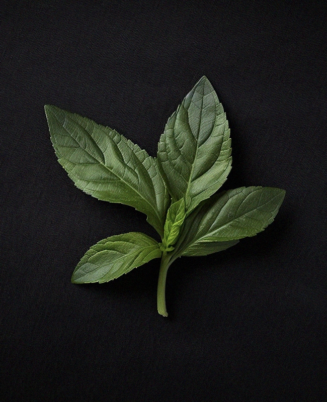 Basil leaves on black background