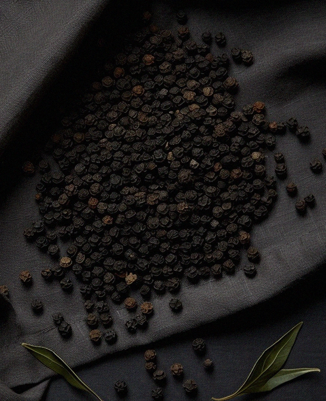 Black pepper on black background