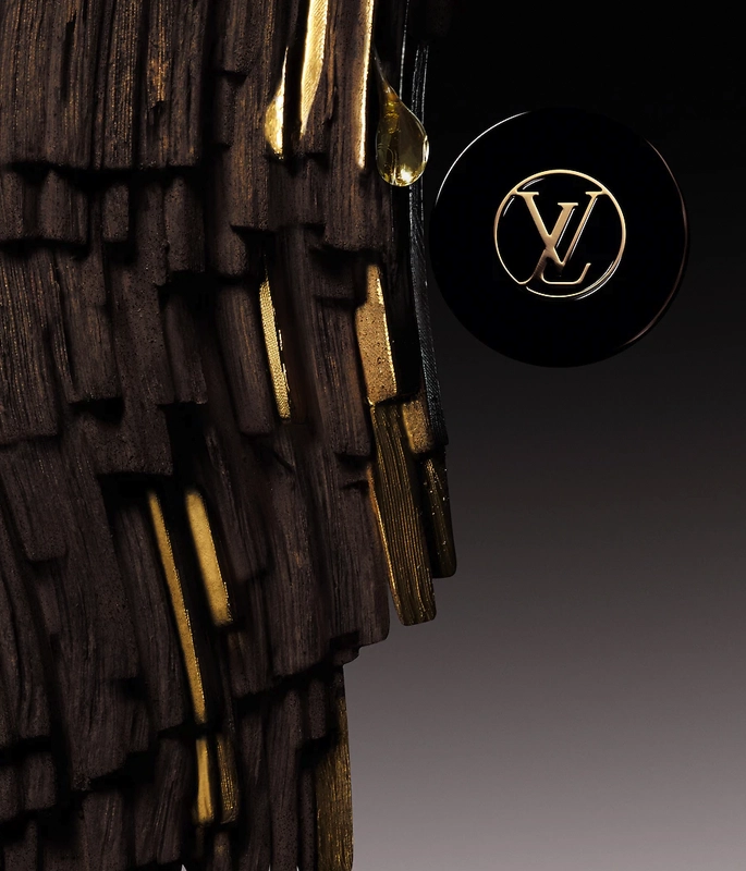 Louis Vuitton perfume bottle lid still life, woody 